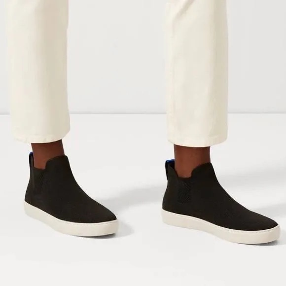 Rothy's The Chelsea Black Hi Top Sneaker Sporty Pull On Shoes Women’s Knit Boot - Picture 5 of 9